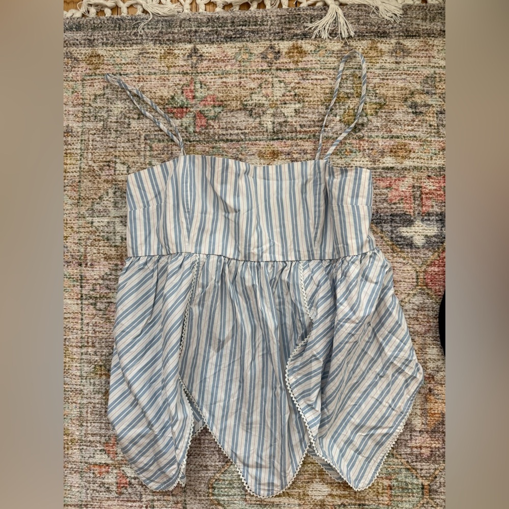 Ganni Blue and White Striped Tank Top